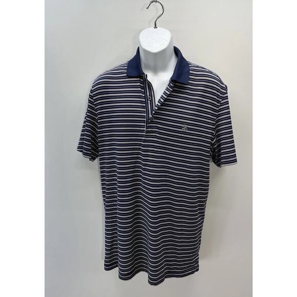 IZOD Polo Shirt Mens Large White Navy Striped Golf Collared Short Sleeve Classic - Picture 1 of 7